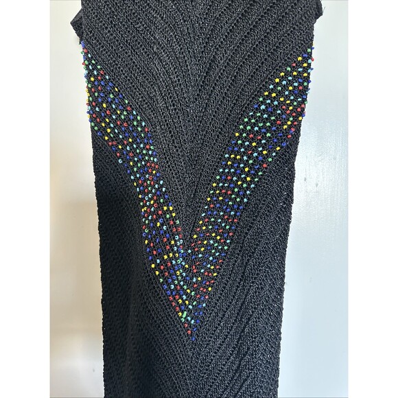 1990s Cache Crochet Dress Rainbow Beads Vintage Maxi Fringe Trim Boho Small - Picture 8 of 13